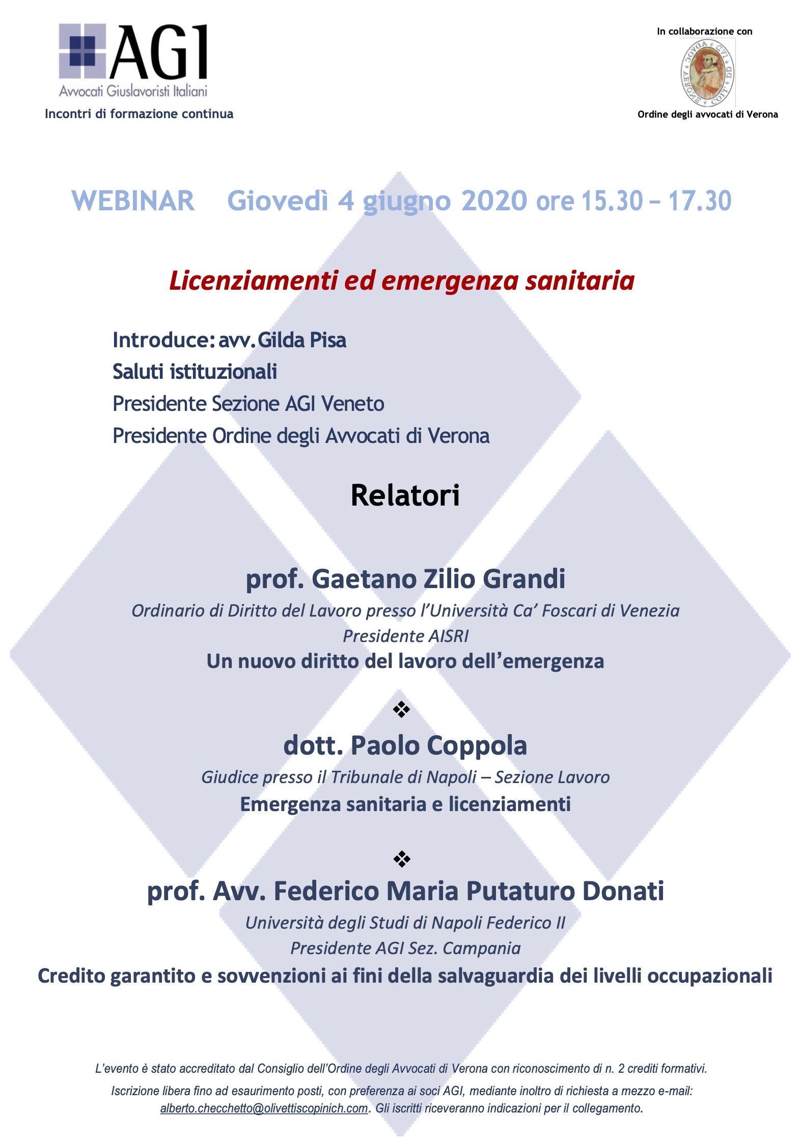 WEBINAR Giovedì 4 giugno 2020 ore 15.30 – 17.30 Licenziamenti ed emergenza sanitaria